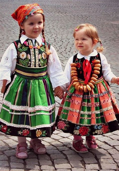 Little Girls In Polish Folk Costumes Łowicz Polish Traditional