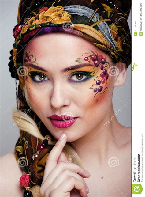 Portrait Of Beauty Woman With Face Art Stock Photo Image