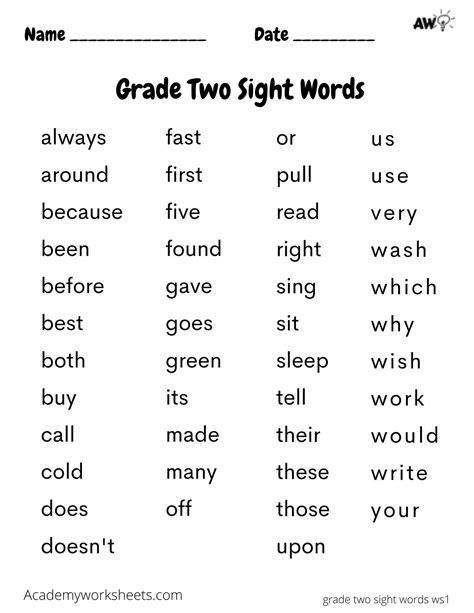 Reading Words For 2nd Graders