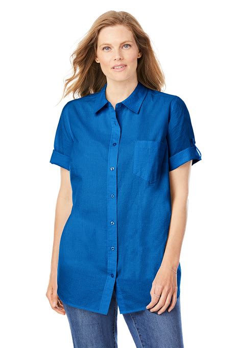 Woman Within Woman Within Women S Plus Size Short Sleeve Button Down Seersucker Shirt