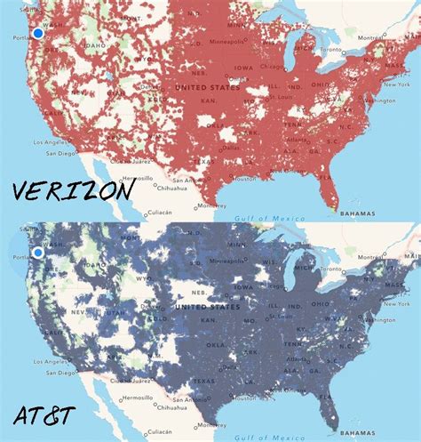 Verizon Versus Atandt Coverage Across The Us From Coverage App The