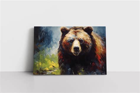 Colorful Abstract Grizzly Bear Portrait Oil Painting Print On Framed
