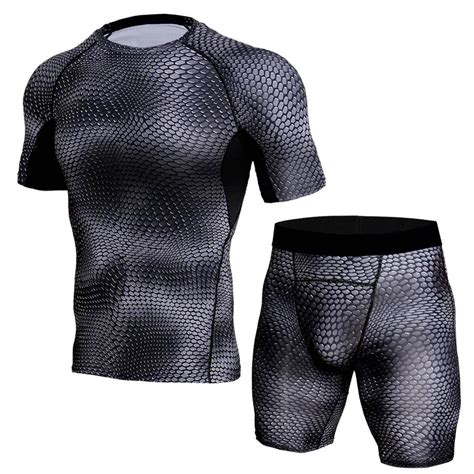compression men tracksuit demix running set fitness tight quick dry t shirt legging shorts men s