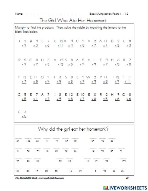 Multiplication Riddle Worksheet Live Worksheets