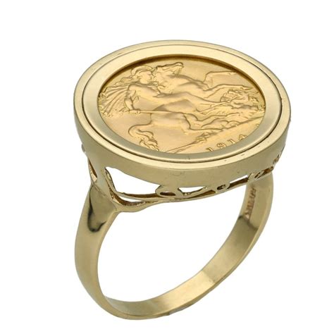 1914 Yellow Gold Half Sovereign Coin Ring Miltons Diamonds