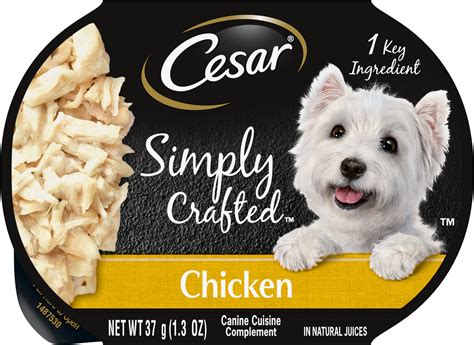 Cesar wet dog food is complete and balanced and fortified with vitamins and minerals to help dogs of all sizes, especially small breeds, stay healthy. Cesar Simply Crafted Chicken Limited-Ingredient Wet Dog ...