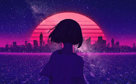 3840x2400 synthwave night sunset anime girl 4k 4k hd 4k wallpapers images backgrounds photos