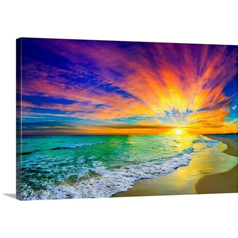 What kind of canvas is the beach scene on? GreatBigCanvas 36 in. x 24 in. "Colorful Ocean Sunset ...