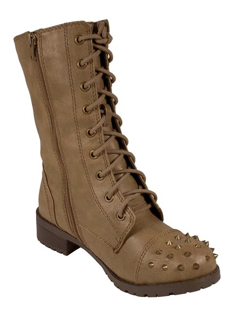 Butter Womens Military Lace Up Spike Studs Mid Calf Combat Boots Ebay