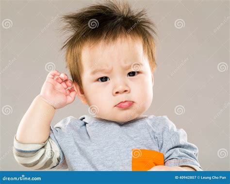 Confused Asian Baby Stock Image Image Of Grey Adorable 40942807