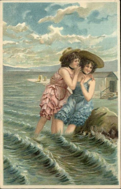 Bathing Beauty Girls Whispering In Waves Pfb 6271 Embossed Postcard Bathing Beauties Vintage