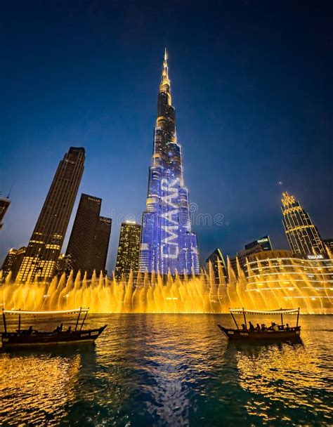 The Dubai Fountain Show On Burj Khalifa Lake In Downtown Dubai United