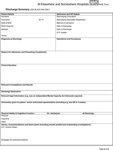 Discharge Summary Template Download The Free Printable Basic Blank