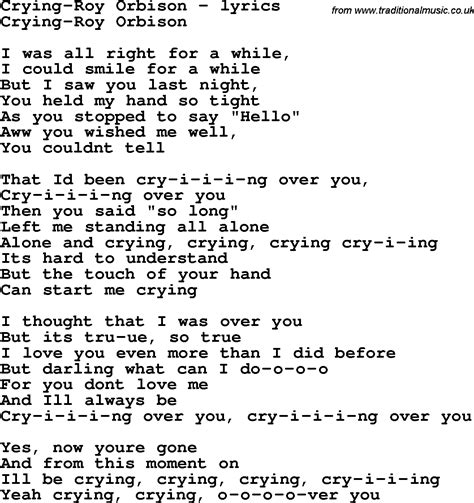 Love Song Lyrics For Crying Roy Orbison