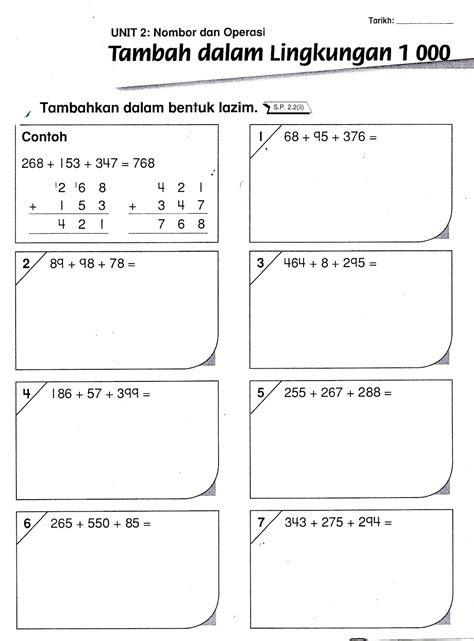 Latih Tubi Matematik Operasi Tambah Tahun 1 Lembaran