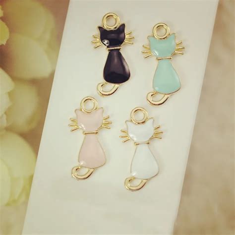 Ruiday Charm Cute Cat Floating Enamel Charms Alloy Pendant Fit For