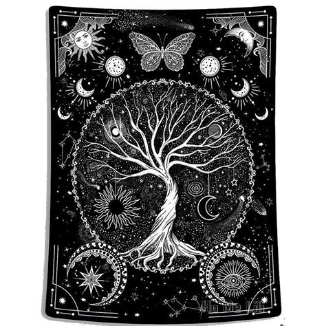 Tree Of Life Moon Phase Wicca Tapestry Wall Hanging Aesthetic Tapestry