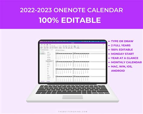 2022 2023 Editable Onenote Calendar Yearly And Monthly Etsy