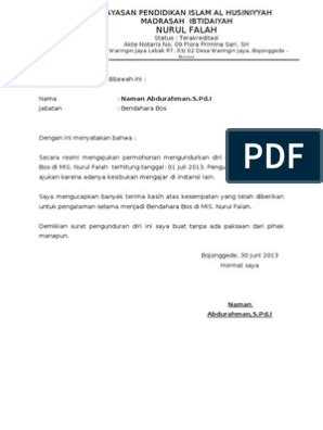 11 contoh surat resign guru. Contoh Surat Pengunduran Diri Dari Jabatan Wakil Kepala ...