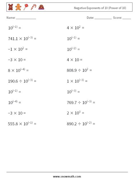 Negative Exponents Of 10 Power Of 10 Math Worksheets Math Practice