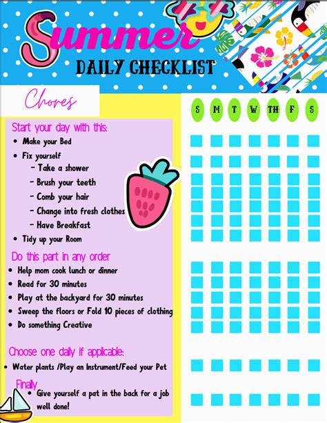 Easy Routine Kids Daily Summer Checklist Free Printable