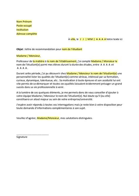 Mod Le Lettre De Recommandation Pour Tudiant