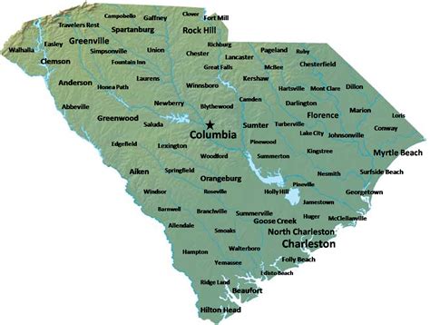 South Carolina Map With Cities And Towns