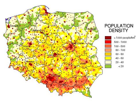 Poland Population Density Map Poland