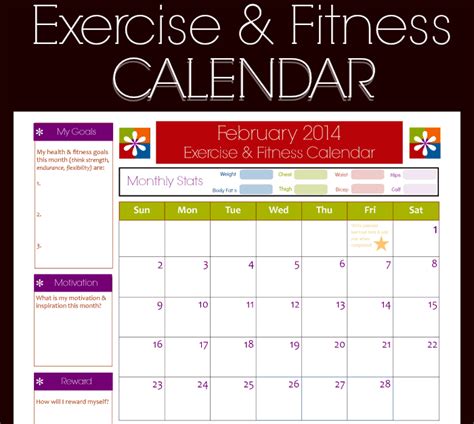 fitness calendar templates excel templates
