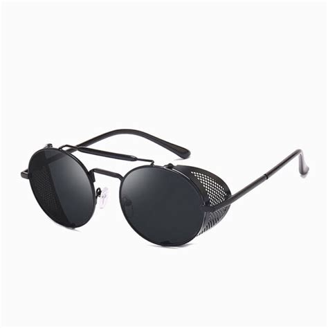 Black Vintage Retro Steampunk Gothic Side Shield Hipster Round Sunglasses Ebay