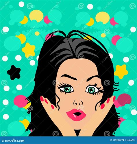 Wow Pop Art Female Face Sexy Surprised Young Woman With Open Mouth And Black Hair Vector