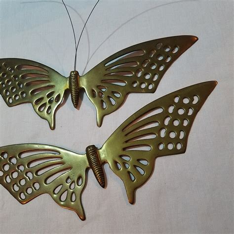 Vintage 1970s Solid Brass Butterfly Wall Hanging Set Of Etsy
