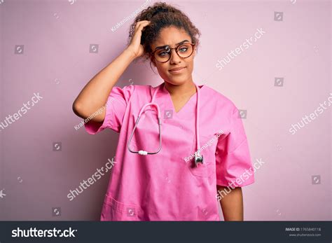 African American Nurse Girl Wearing Medical Stock Photo 1765840118