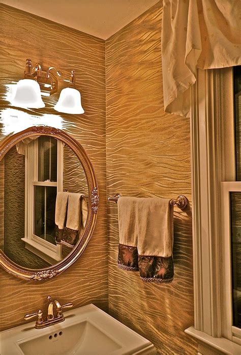 5 out of 5 stars. Gold metallic wallpaper for powder room | Restroom decor ...