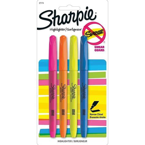 Sharpie Pocket Highlighters Assorted 4 Pack Staplesca Sharpie