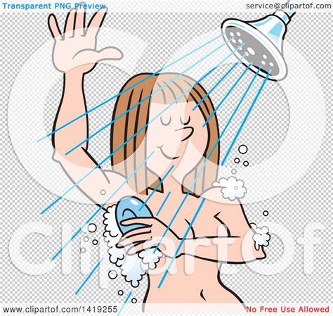 Clipart Of A Cartoon Relaxed Caucasian Woman Sudsing Up In The Shower Royalty Free Vector