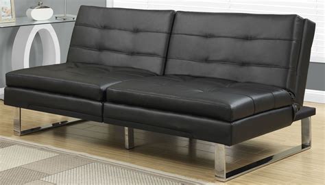 These futon sofas allow you to operate your unit from the front to make it easy and fun to convert. 8948 Black Leather Split Back Click Clack Futon, 8948, Monarch