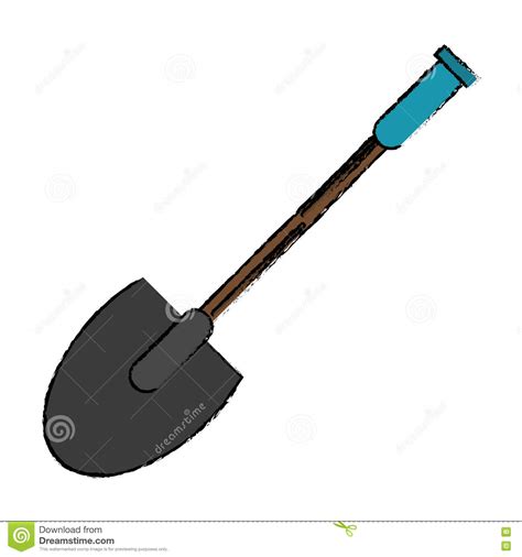 A creative cartoon shovel and thought bubble in grunge texture pattern style. Drawing Shovel Tool Element Camping Stock Vector ...