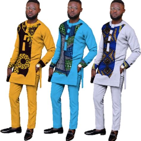Natural Mens African Clothing Dashiki Men 2 Pieces Top And Y10875