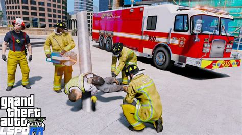 Gta 5 Firefighter Mod Heavy Rescue Responding To Construction Worker