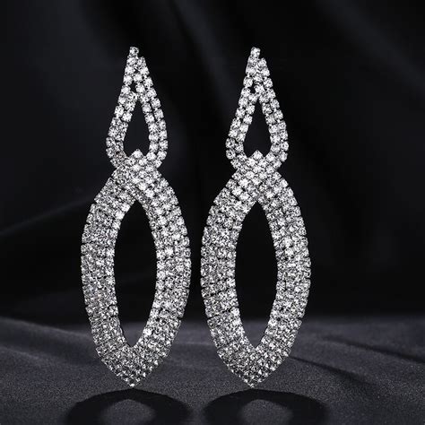 YIZILI Crystal Diamante Rhinestone Long Tassel Earrings Oval Shape