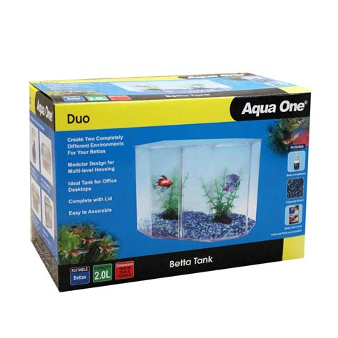 Since betta fish can survive in many different types of environments, people think it's a good idea to pick a sizable tank for your betta. Duo Betta Tank 2.0L Aquarium 56122 Fish Tank Aqua One ...
