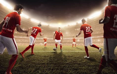 Soccer Players In Red Soccer Jersey Playing Soccer On Soccer Field Hd