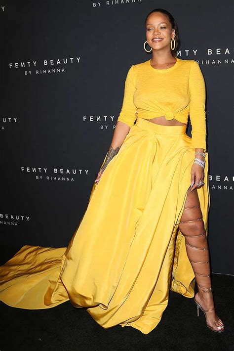 Rihanna Rocks Yellow Dresses And Shoes Her Go To Color Choice Footwear