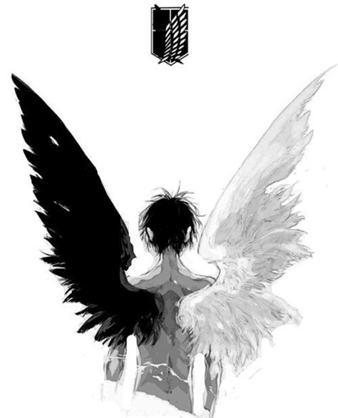 Anime Angel With Black And White Wings