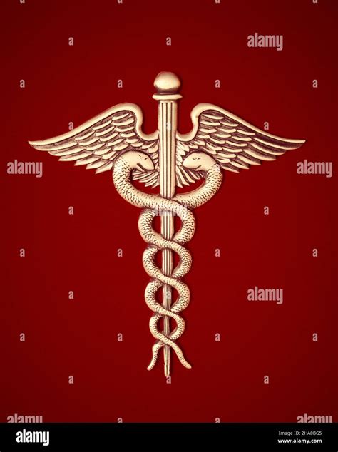 1990s Caduceus Silver On Red Background The American Symbol Of