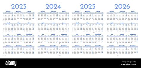 Set Of Monthly Calendar Templates For 2023 2024 2025 2026 Years