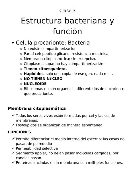Clase 3 Estructura Bacteriana Y Función Clase 3 Estructura Bacteriana
