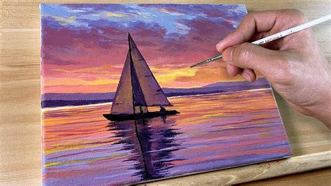 Acrylic Painting Time Lapse Sunset Sailing Correa Art Youtube