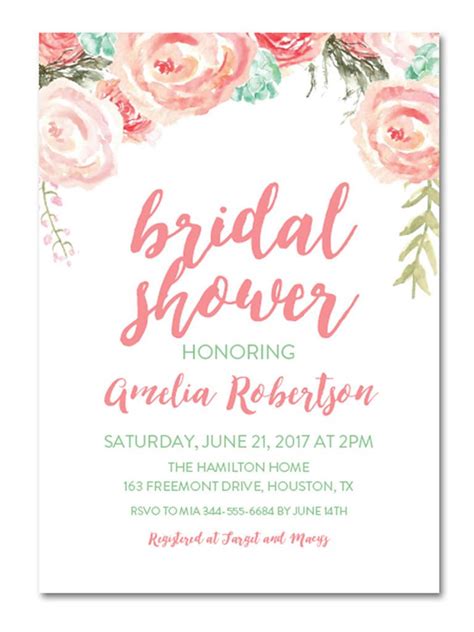 Paper Invitations Announcements Floral Bridal Shower Invitation Floral Watercolor INSTANT